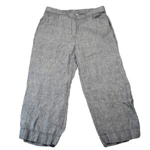 J Jill Linen Pants Women L Gray High‎ Rise Wide Leg Crop Side Zip Casual Coastal